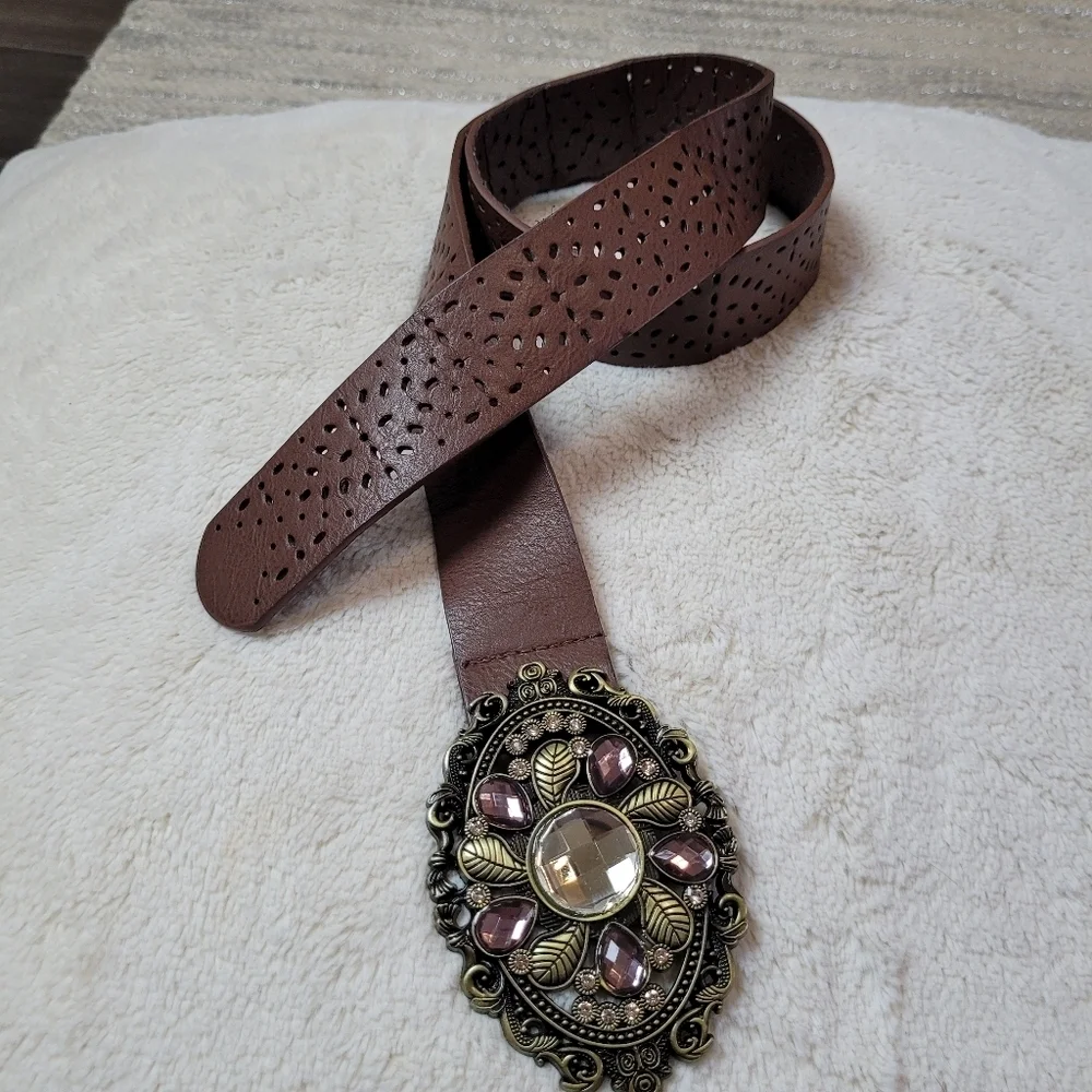 Vintage style brass bejeweled belt